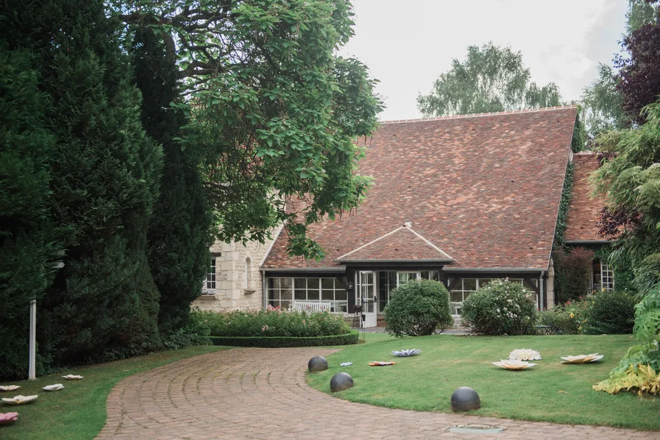 The reception venue surrounded by greenery