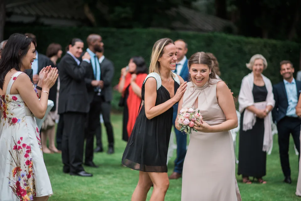 Guests gathered in the garden