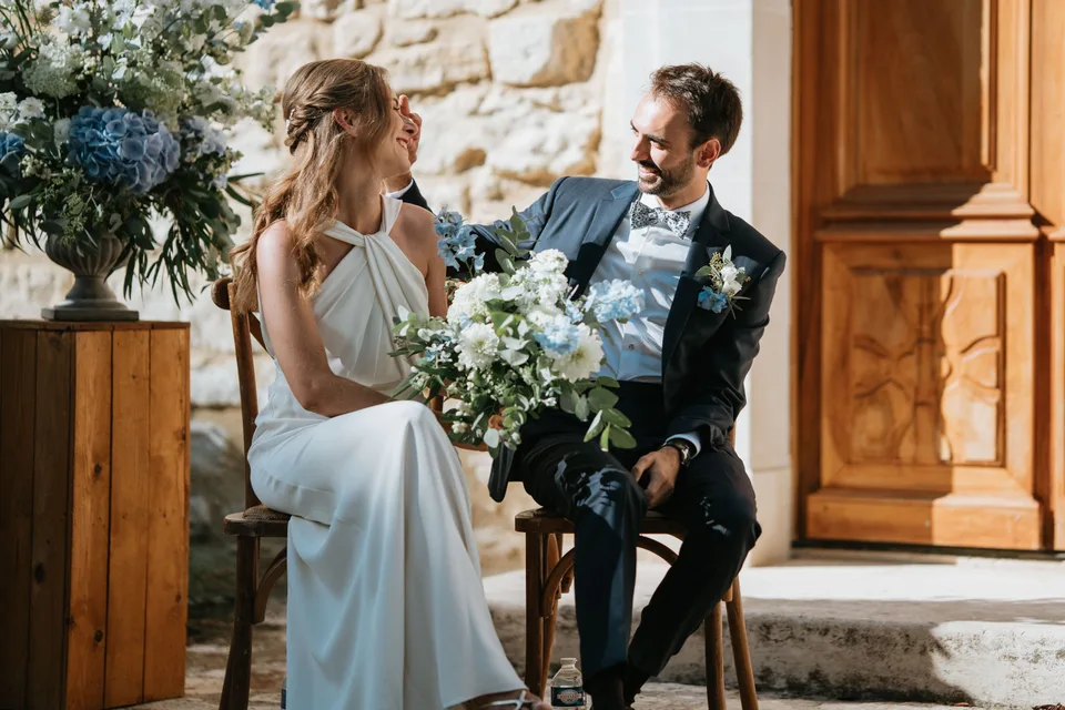 Newlyweds exchanging a glance during the ceremony