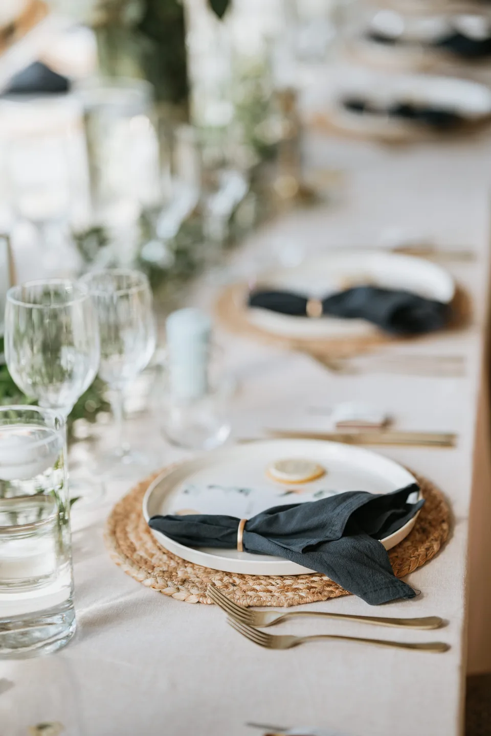 A reception table set with flowers